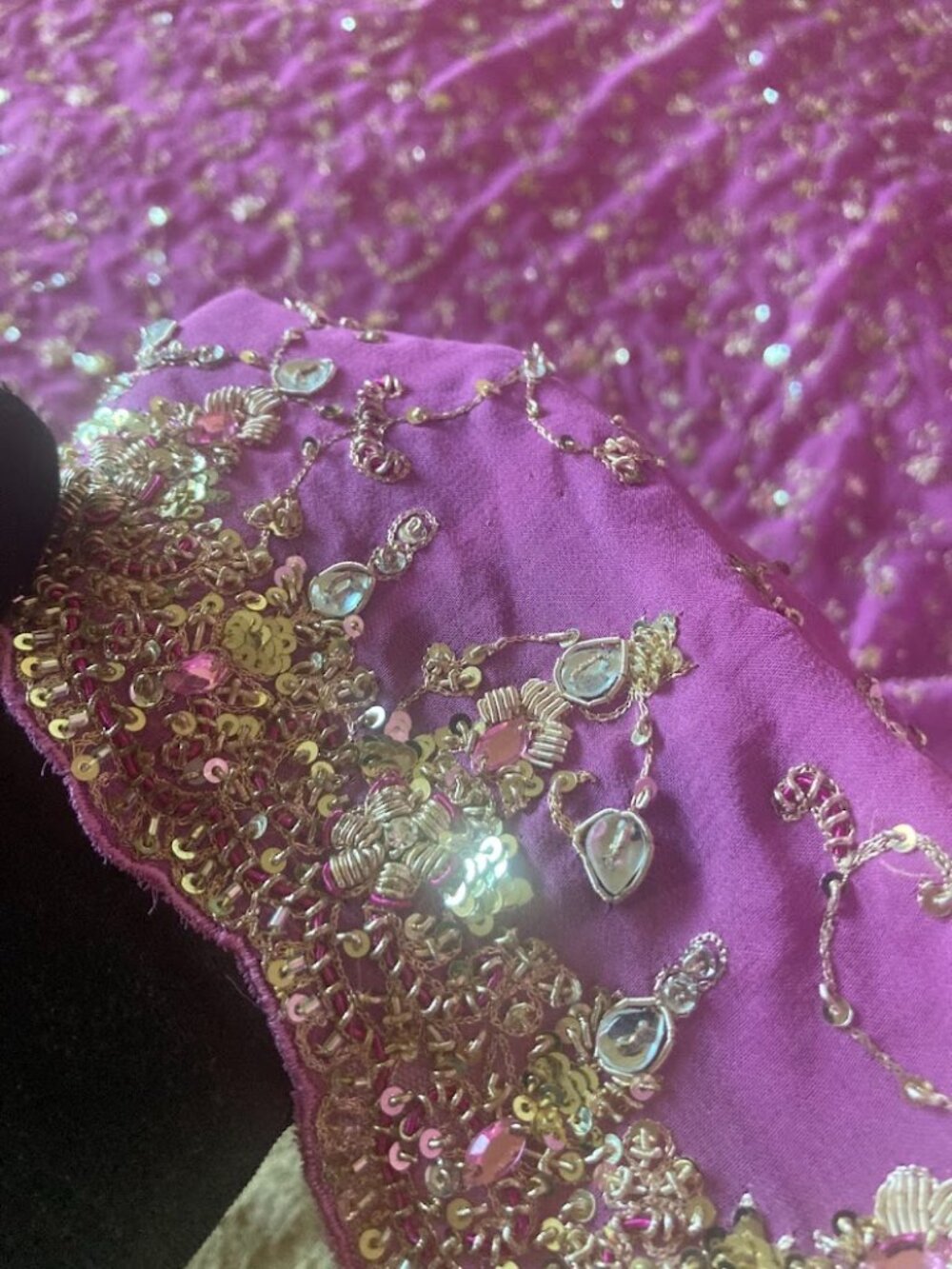 Orchid Lavender Georgette Dupatta Hand Embroidered Zardozi 100x44